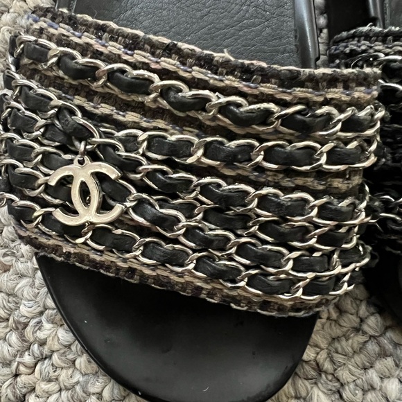 Authentic Chanel Tweed Leather Slides 36.5 - Picture 3 of 6